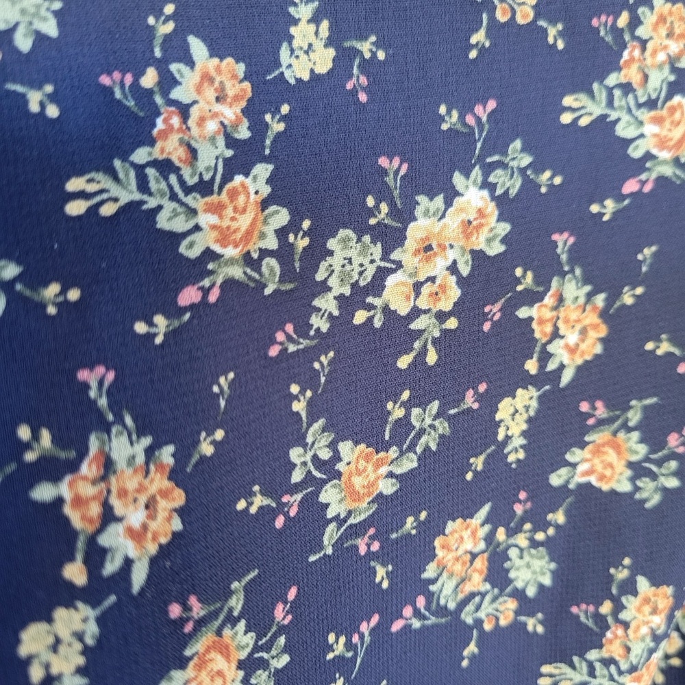Pleione Blouse Women’s Navy Floral Long Sleeve Top Ruffle Smocked Cottage | Sz L - Picture 6 of 13